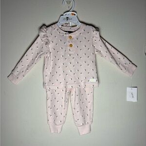 7 For All Mankind Adorable Pink 3 Piece Set with Ruffle Sleeves Size 12m